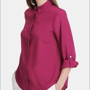 DKNY Utility Button-Up Shirt in Fuschia, Medium